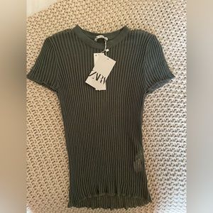 Zara Sheer forest green top